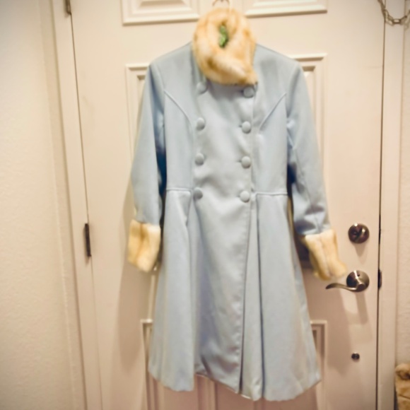 Hell Bunny Jackets & Blazers - Vintage Hell Bunny Baby Blue M Pea Coat with Cream Faux Fur collar and Cuffs